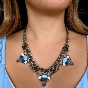 LOFT blue statement necklace with transparent pink compliments